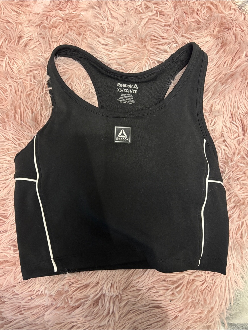 Reebok Black Racerback Sports Crop with White Piping